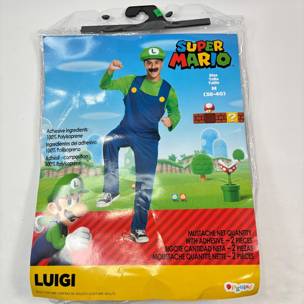 Nintendo Mens M 38-40 Luigi Costume Super Mario Blue Green Jumpsuit Halloween